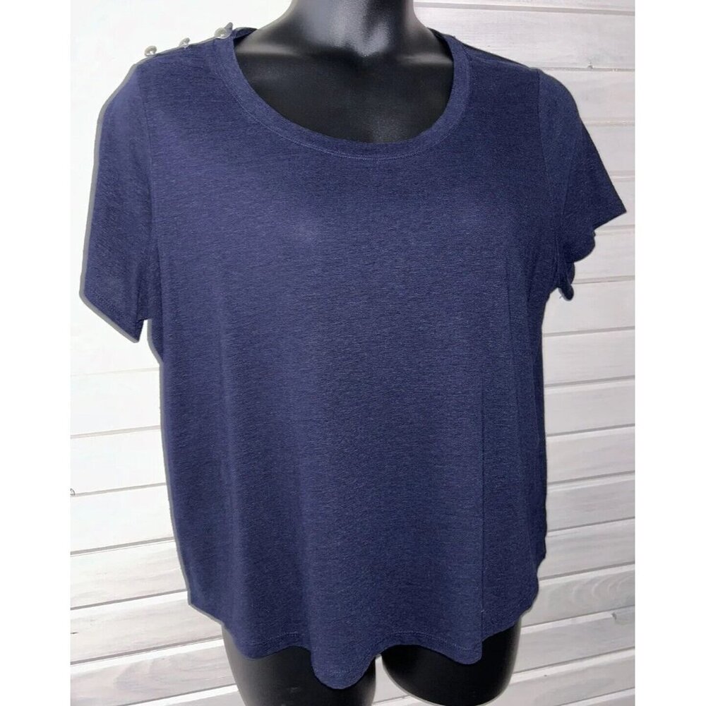 TALBOTS Sz PLUS PETITES 2XP Linen Blend Scoop Neck Tee Shoulder Buttons S/S EUC